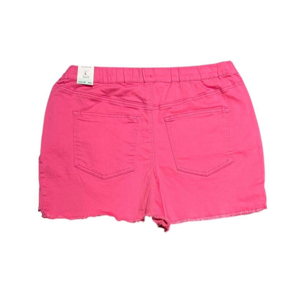 YMI Pink Denim Short Pull On Drawstring Frayed Hem High Rise Stretch Summer Plus - Picture 11 of 15
